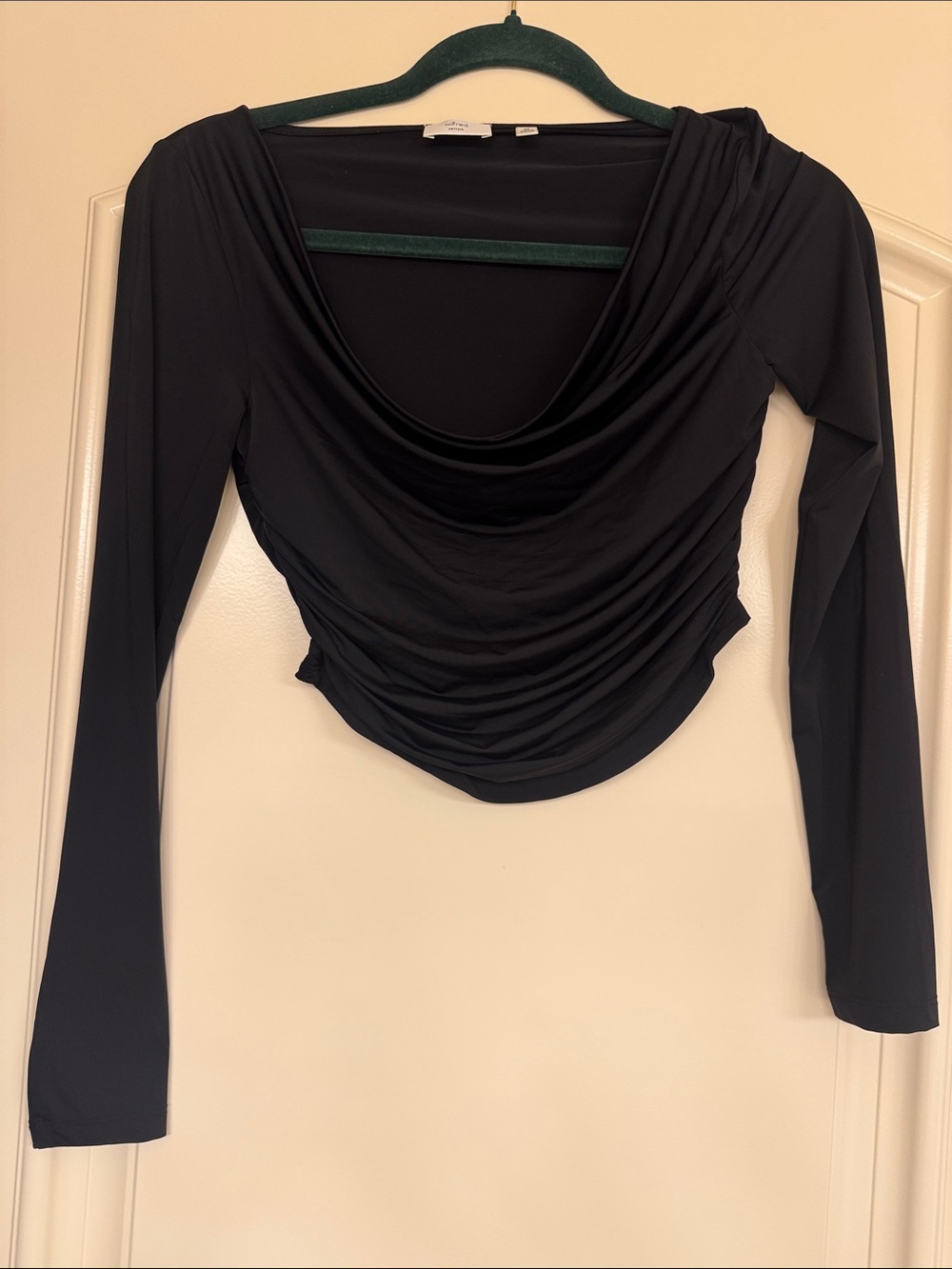 Wilfred Aritzia Black Draped Ruched Long-Sleeve Top